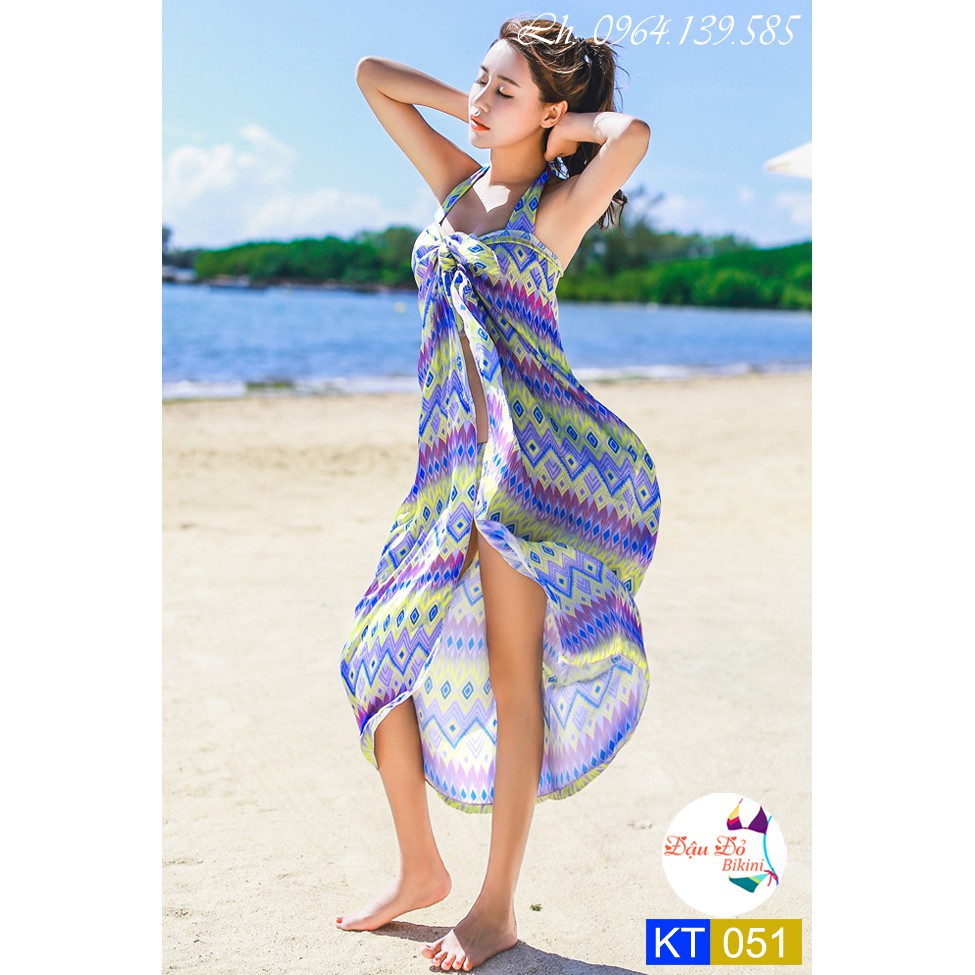 [LẺ SIZE 43-50kg] - Bộ bikini 3 chi tiết cao cấp, đồ bơi 2 mảnh cùng khăn choàng, chất thun bơi lạnh Hàn dầy đẹp | KT051