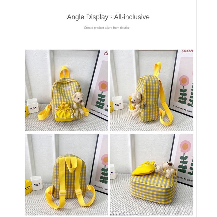 Ba Lô Đi Học Họa Tiết Ca Rô Dễ Thương Dành Cho Các Bé