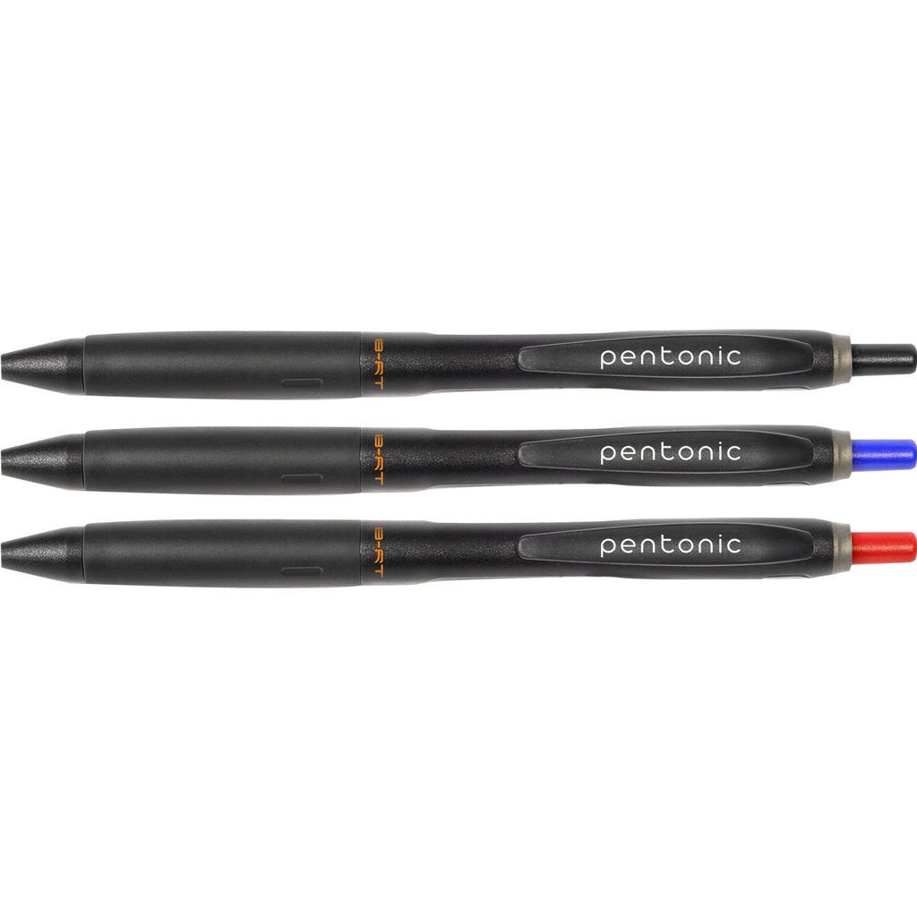 Bút bi bấm LINC Pentonic B-RT - Vỉ 3 chiếc cùng màu xanh, đen, đỏ - Ngòi 0.7mm, viết trơn, nét đều, đệm tay cao su