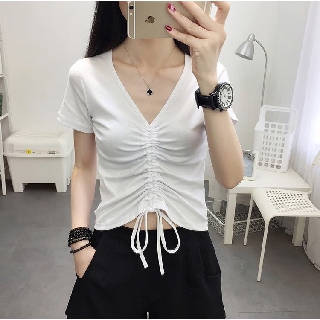 ÁO CROPTOP NỮ PHỐI DÂY RÚT