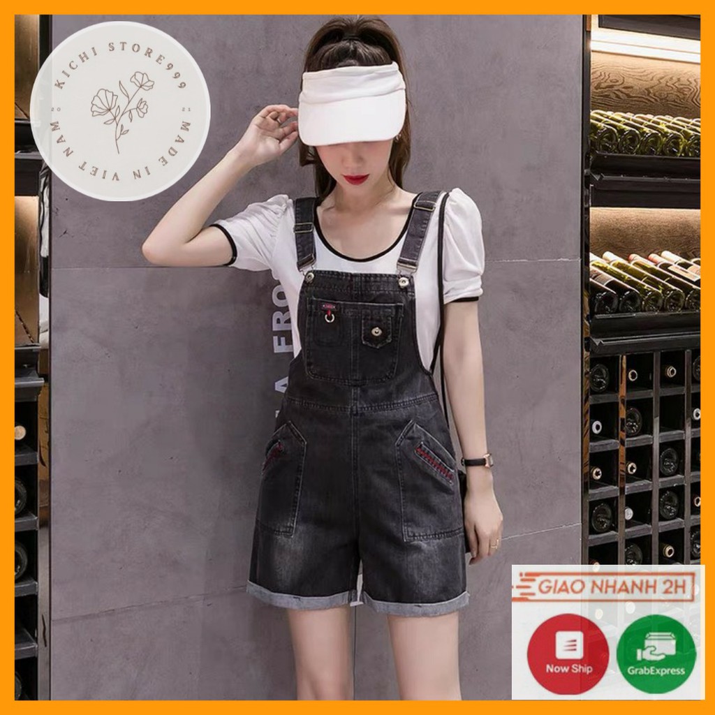Quần Yếm Jean phối rách gối chất vải cao cấp Kichistore , Yếm Jean Nữ ống suông M09 | BigBuy360 - bigbuy360.vn