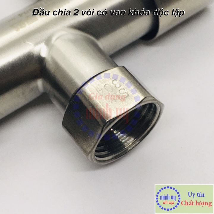 Van Nước 2 cổng xả có điều khiển (xanh) riêng biệt dạng vòi chia nước - đầu ra 21mm Inox SUS304-VC2xanhthang