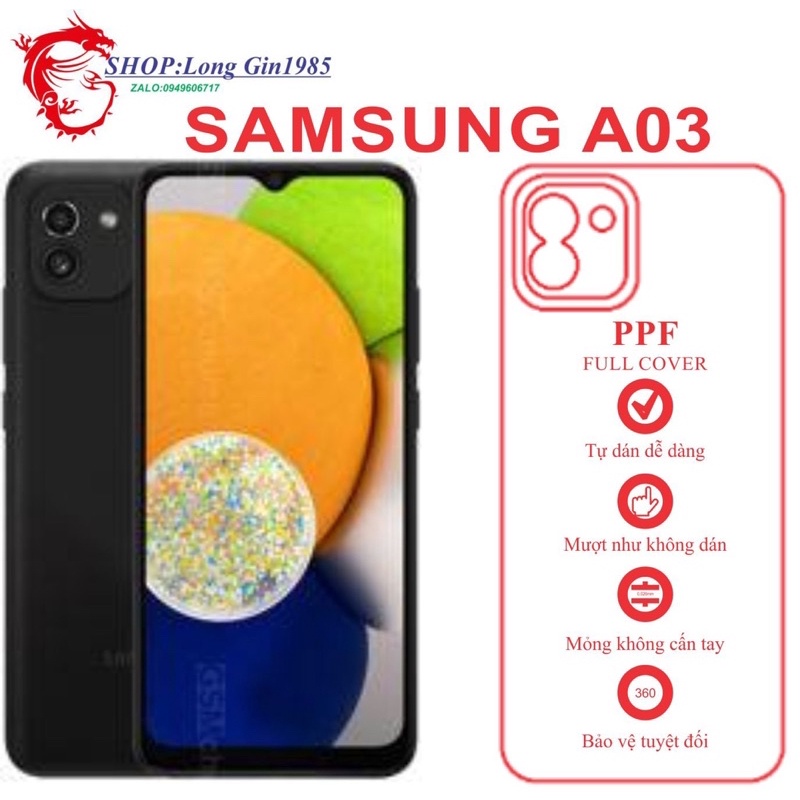 Samsung A03 miếng dán trong Ppf mặt sau và mặt trước chống va đập chống trầy xước