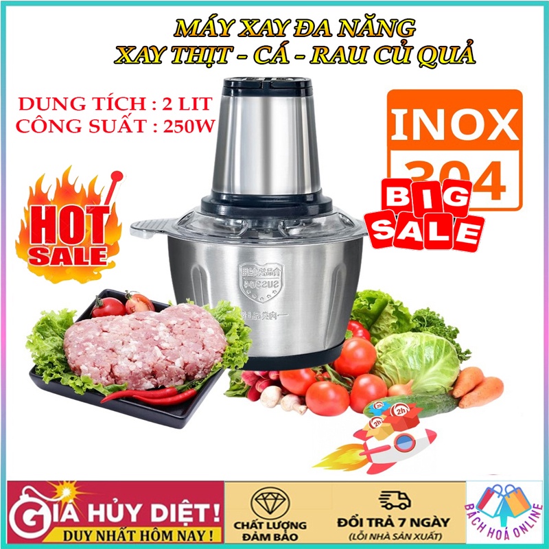 Máy xay thịt - Máy xay đa năng cối Inox 304 2.0Lit, 4 tầng lưỡi, xay thịt, rau củ quả ...