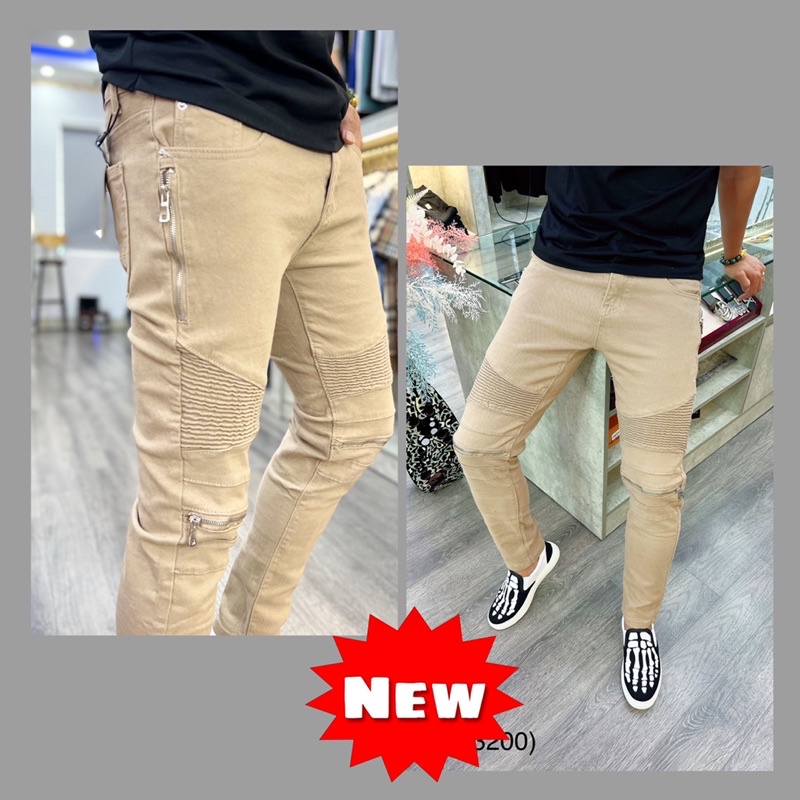 Quần jean nam vá nhăn,quần jean phối khoá zip