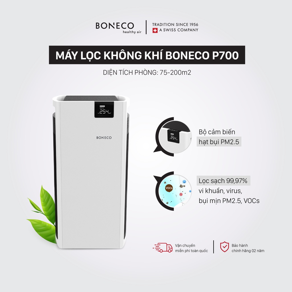 Máy Lọc Không Khí Cao Cấp BONECO P700 Khử Mùi, Diệt Khuẩn, Lọc Bụi, Báo Chỉ Số PM, cho Văn Phòng (200m2