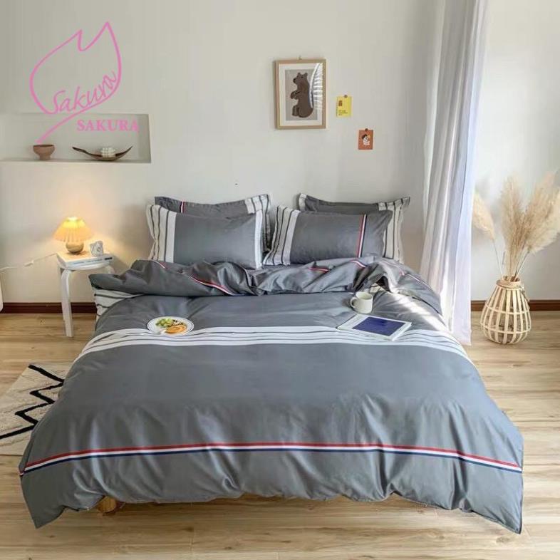 Sales Chính Hãng- Chăn Ga Gối  Poly Đũi Cao Cấp Kẻ Trắng Thể Thao ADIIDAS - BST Chăn Ga Gối Poly
