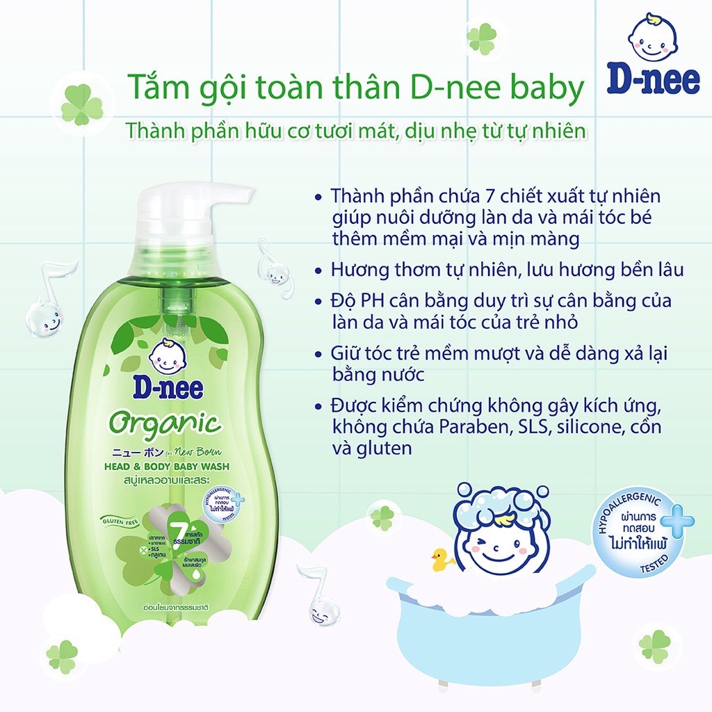 Sữa tắm gội DNEE Sơ Sinh (0-3 tuổi), An toàn dịu nhẹ cho bé sơ sinh, Không cay mắt, Không gây dị ứng (TAM ĐẠI THỊNH)