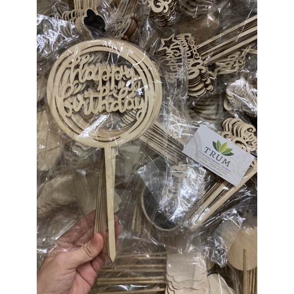 Bảng Cấm Gỗ Khắc Chữ Trang Trí Bánh Kem- Chậu Cây Phong Thuỷ - Quà Tặng