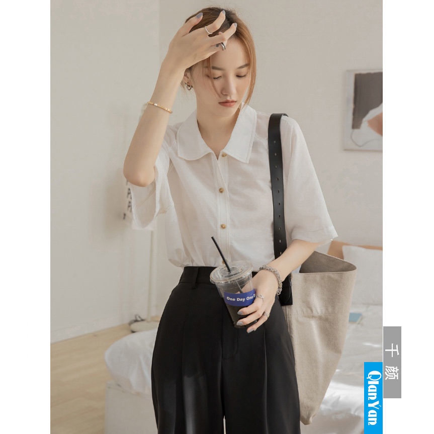 Áo Sơ Mi Mỏng Tay Ngắn Thời Trang retro Đơn Giản Cho Nữ