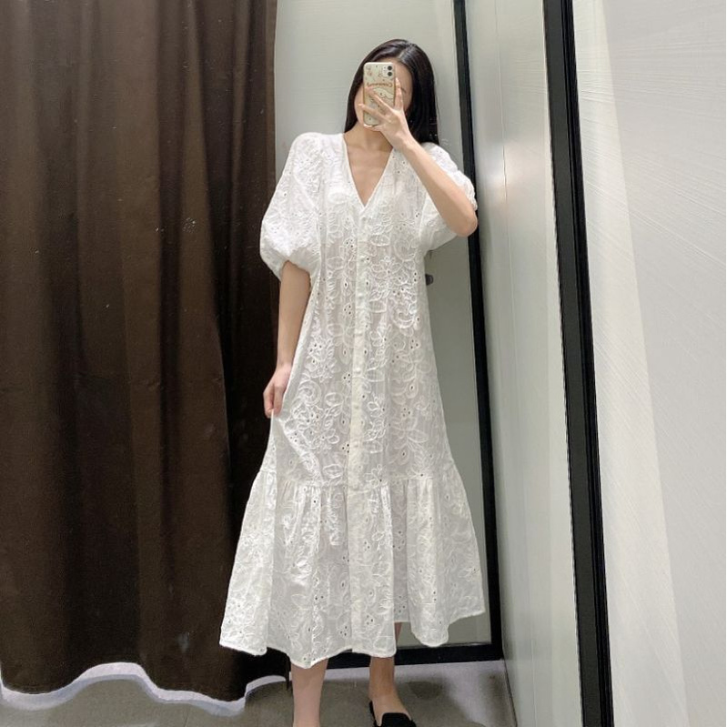 VÁY REN ZARA XUẤT XỊN THÊU HOA TAY LỠ PHỒNG