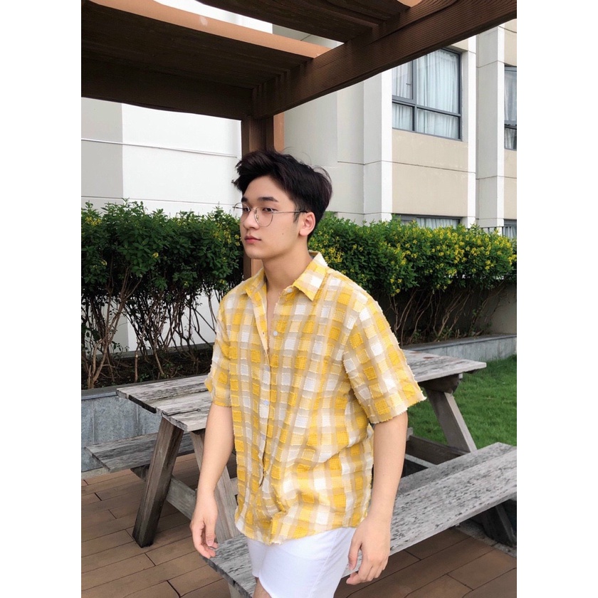 Áo sơ mi vàng caro siêu đẹp