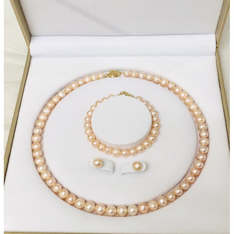 Bộ chuỗi hạt màu hồng cam size 8-9ly