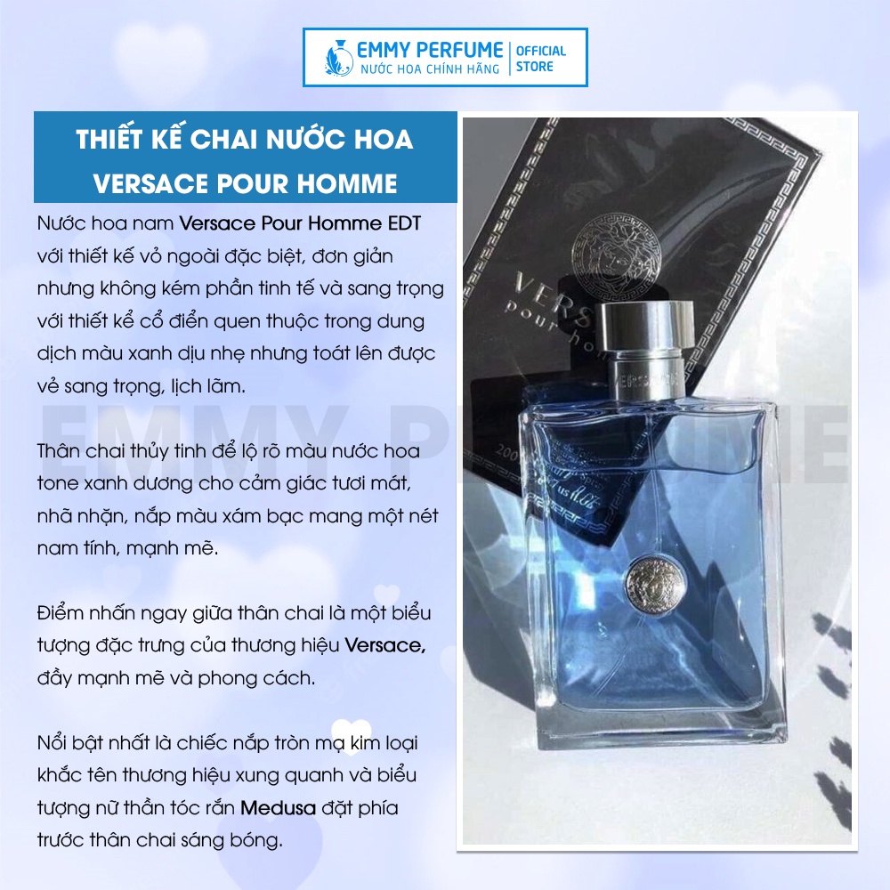 Nước hoa Nam Versace Pour Homme EDT thơm lưu hương lâu - Chính hãng - Nam tính, Quyến rũ, Nổi bật EmmyPer