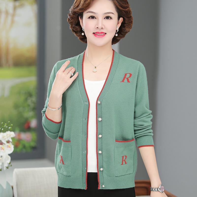 Người trung niên và người cao tuổi áo khoác mùa xuân và mùa thu của phụ nữ áo len ngắn của mẹ