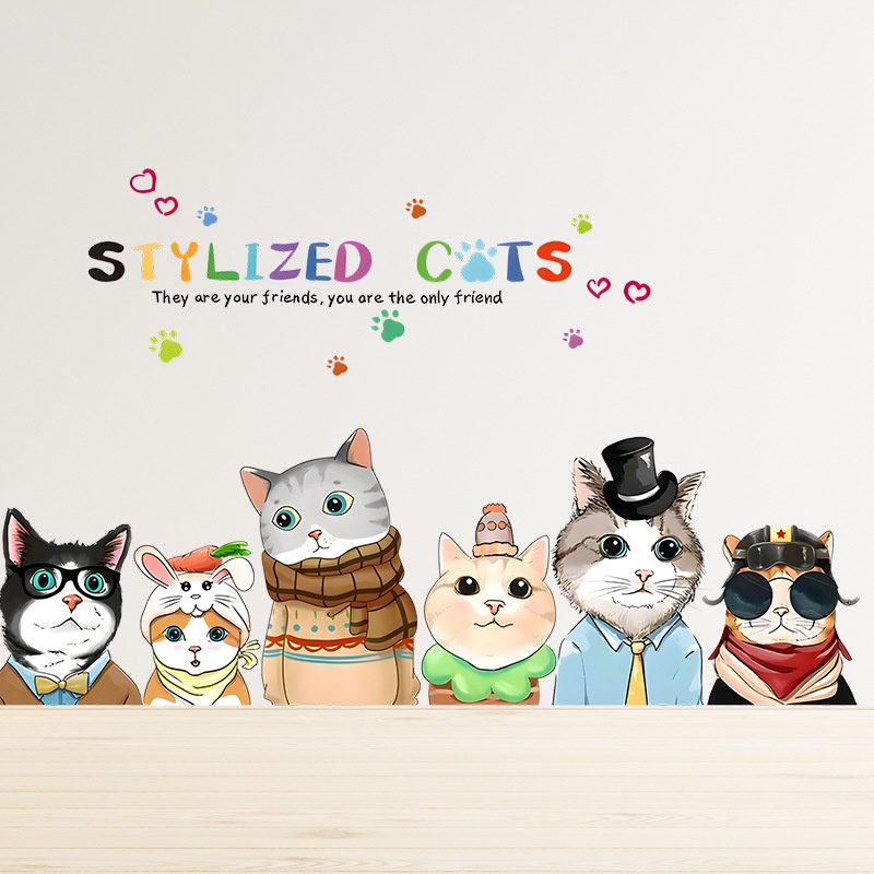 Miếng Dán Tường Họa Tiết Mèo Hoạt Hình Trang Trí Phòng Ngủ