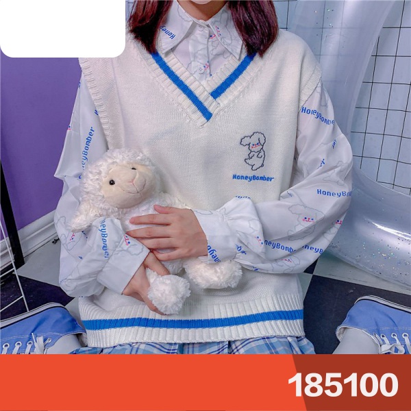 Set Áo Sơ Mi Dài Tay Và Áo Khoác Len Không Tay Thời Trang Dành Cho Nữ