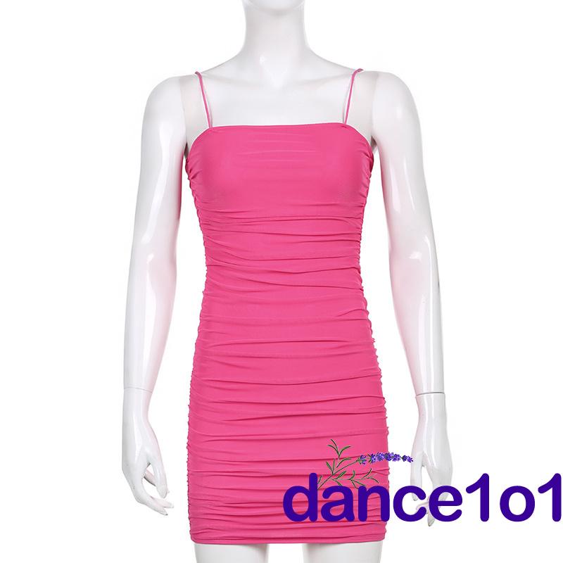 Đầm hai dây xếp ly dáng ôm Y2k thời trang mùa hè cho nữ