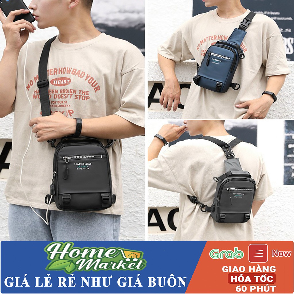( Hàng Mới Về ) Túi đeo chéo nam vải Polyester kháng nước chống bám bụi tích hợp cổng sạc USB tiện dụng TC116