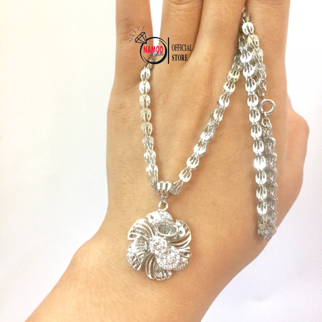 Dây Chuyền Bạc Nữ V659, Dây Chuyền Hoa Mai Mạ Bạc Đính Đá, Mặt Dây Chuyền Bạc Hoa Mai Namoo Jewelry