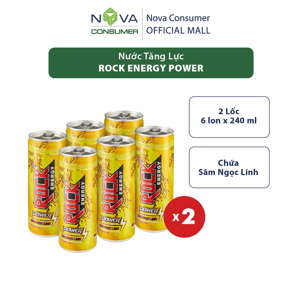 [Combo 12 lon] Nước tăng lực Rock Energy Power chứa Sâm Ngọc Linh (240ml x 12 lon)