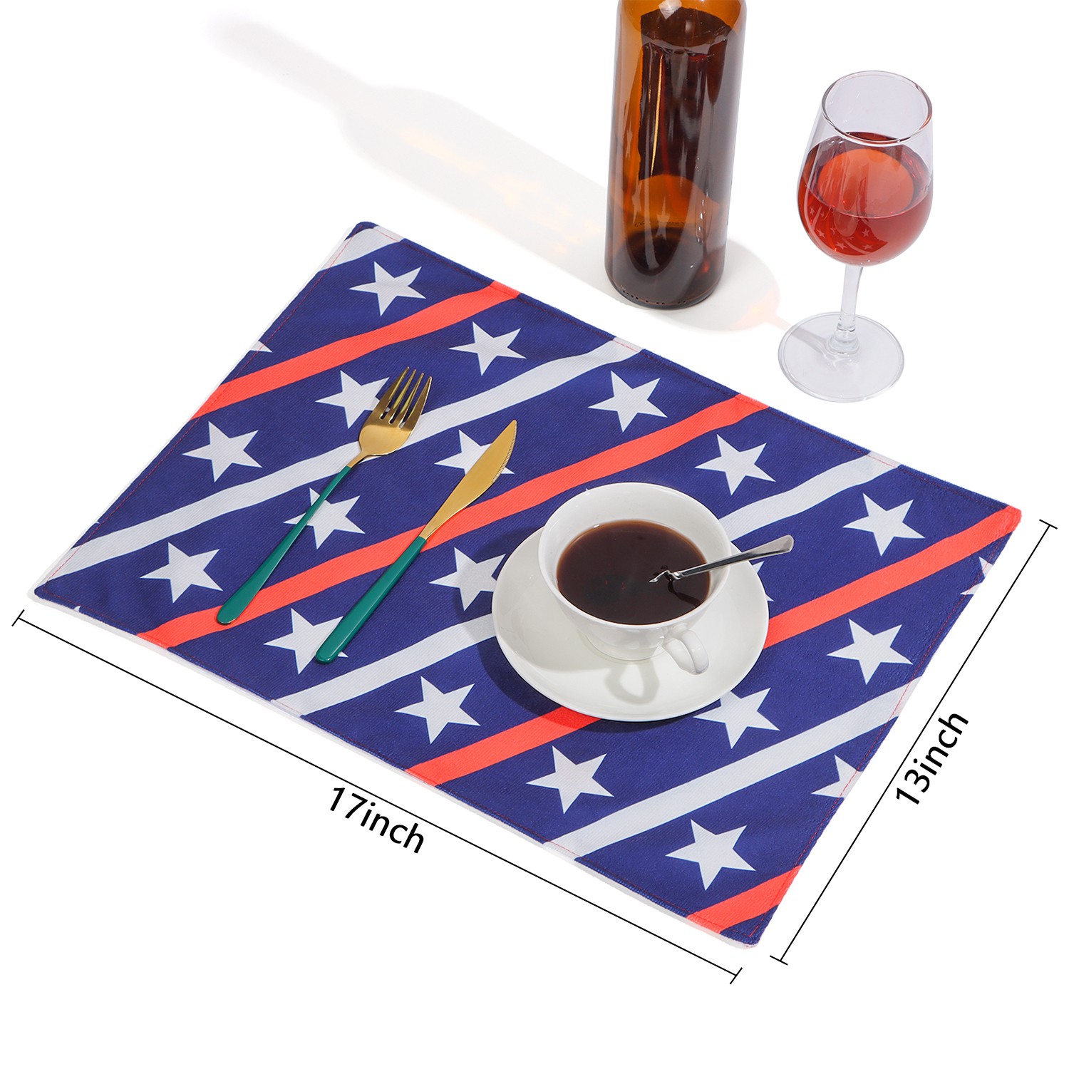 ☆YOLA☆ 4pcs/set Table Decor Independence Day Non-Slip Table Place Mats Placemats Heat-Resistant Kitchen Rectangle Washable American Flag