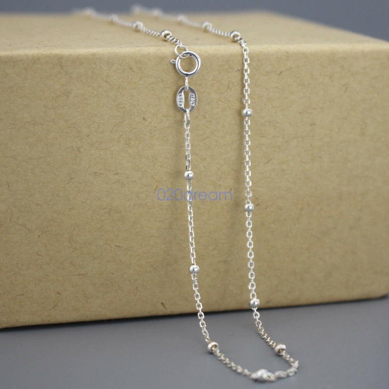 【Còn hàng】 100% Thật 925 Sterling Silver Chain CURB Chain W / Bead 14-30 inch Đóng dấu Ý