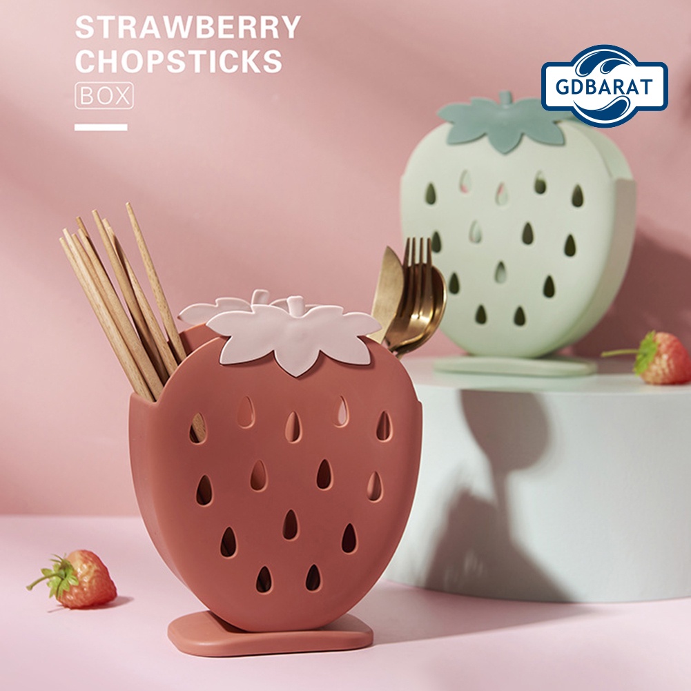 Hộp Đựng Muỗng Đũa Bằng Nhựa Thiết Kế Hình Quả Dâu Tây Dễ Thương Tiện Dụng