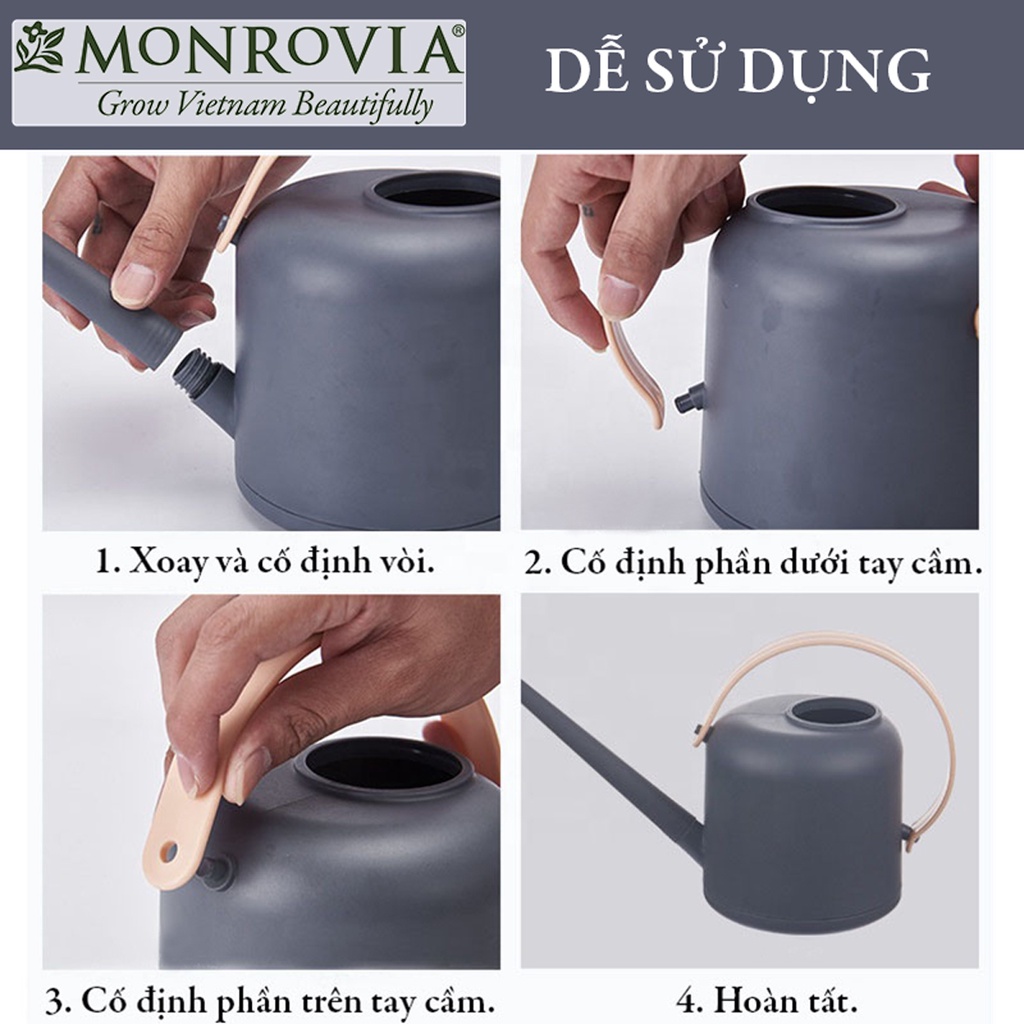 Bình tưới cây vòi dài MONROVIA 1,8 lít, tháo lắp dễ dàng, tiện lợi, tưới cây cảnh ban công, sân vườn, thiết kế Châu Âu