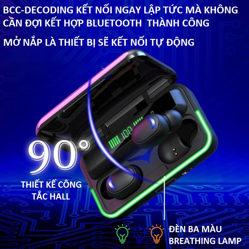 [Xã Kho]Tai nghe bluetooth không dây nhét tai-Tai nghe F9 PRO bản nâng cấp E10 Led 3 màu Chống nước,Chống ồn