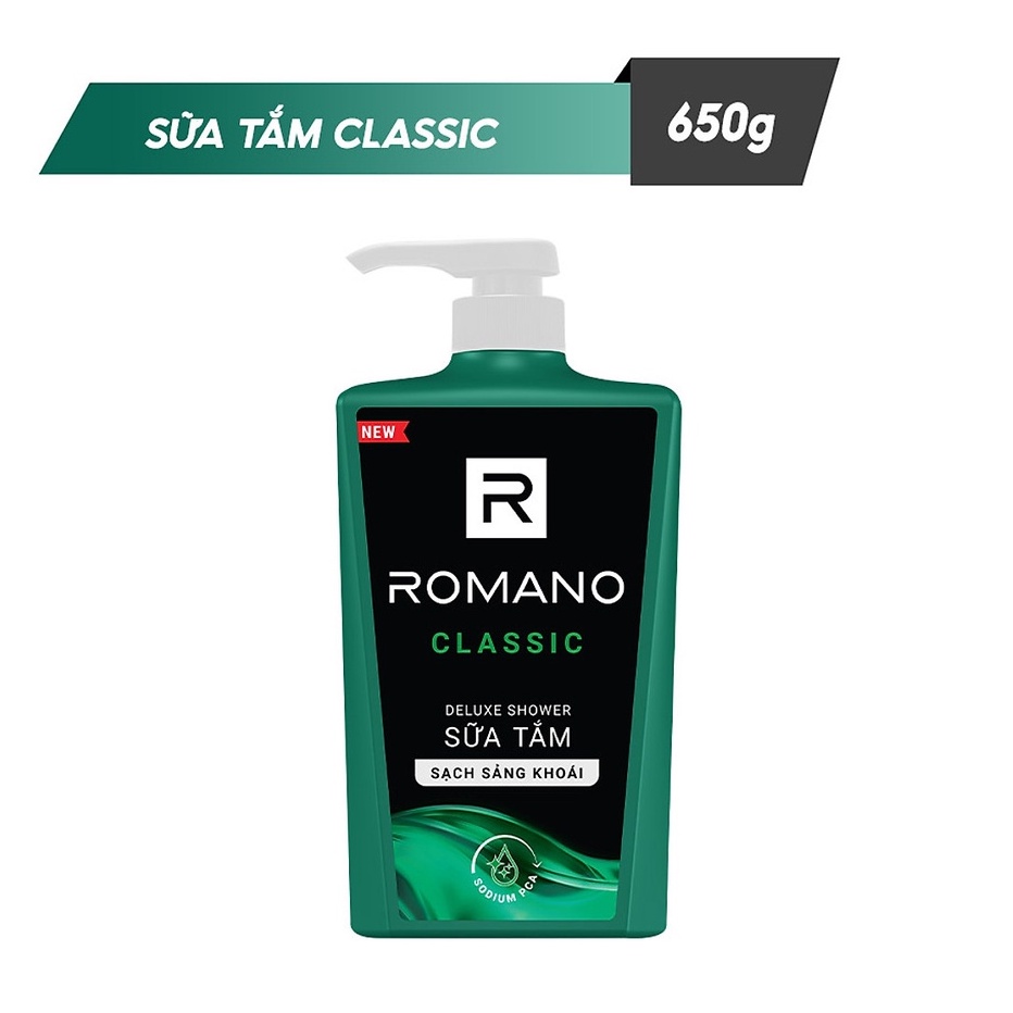 Bộ Romano Classic :Dầu gội 650g, sữa tắm 650g, xịt 150ml, Lăn 50ml, Nước hoa 18ml
