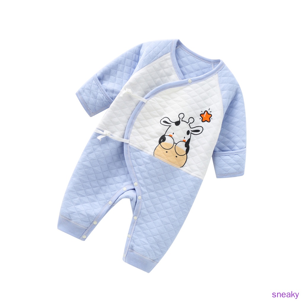 Bộ Áo Liền Quần Cotton Tay Dài Giữ Ấm Mùa Đông Cho Bé Sơ Sinh 52cm
