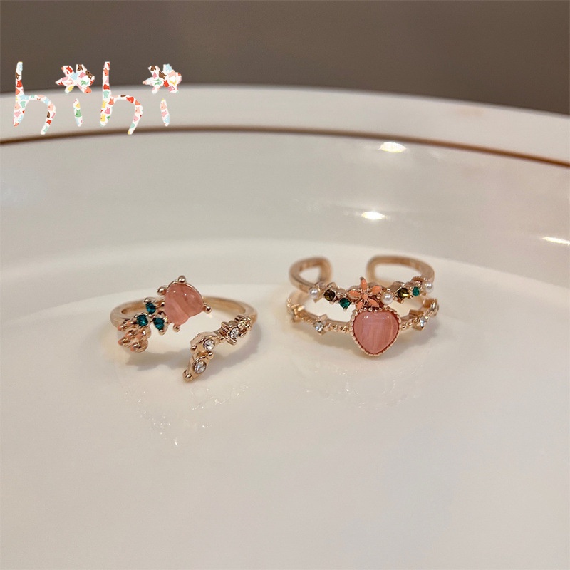 Nhẫn Hở Hai Lớp Hình Hoa / Trái Tim Đính Ngọc Trai Thời Trang Tinh Tế Cho Nữ