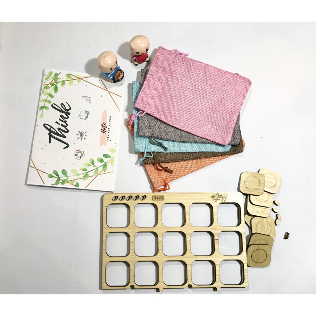 Cờ Caro Gỗ Dày 5ly Cho Bé + Sổ Tay Song Ngữ+1 Túi Vải Canvas