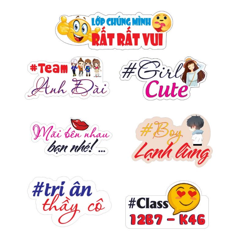 combo 08 Hashtag chụp ảnh kỷ yếu thiết kế theo yêu cầu