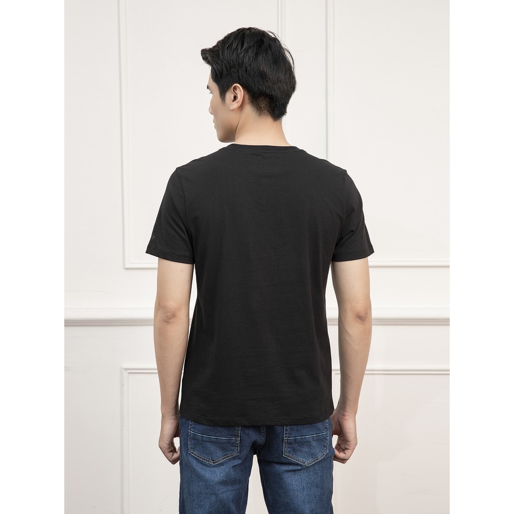 Áo Thun Nam Tay Ngắn Không Cổ Aristino ATS002S1 Màu Đen 9 Dáng Regular Fit Cổ Tròn Vải Cotton Mịn Mát