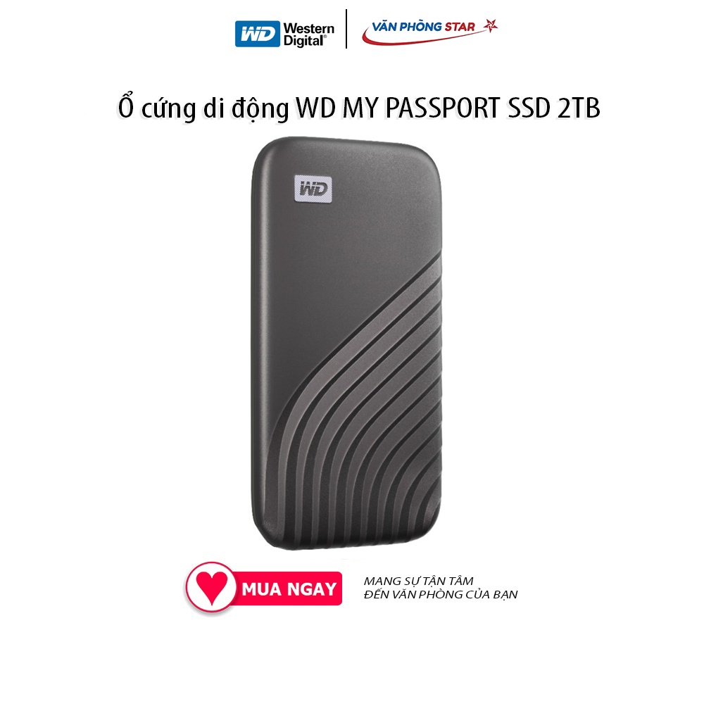 Ổ cứng di động WD MY PASSPORT SSD 2TB USB 3.2 WDBAGF0020BGY-WESN Tốc độ đọc: 1050mb/s; tốc độ ghi: 1000mb/s chính hãng