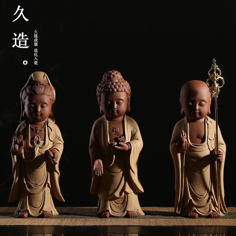 TƯỢNG TAM THÁNH QUAN ÂM BỒ TÁT, NHƯ LẠI PHẬT TỔ VÀ ĐỊA TẠNG BỒ TÁT- TƯỢNG GỐM TỬ SA CAO CẤP THIẾT KẾ SẮC NÉT TINH TẾ