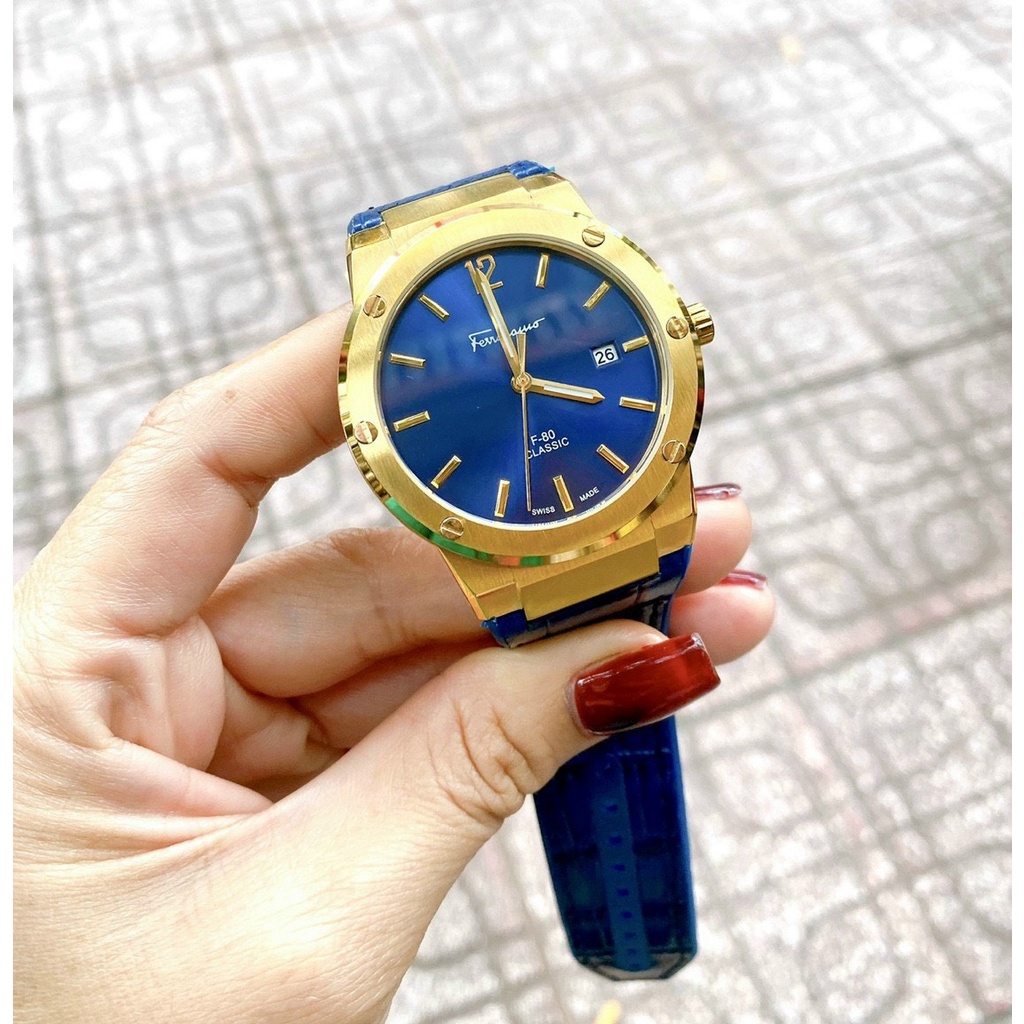 Đồng Hồ Nam Salvatore Ferragamo F80 Classic Dây Da Cao Su Màu Xanh Navy FM120 - Size 41mm - Máy Quartz