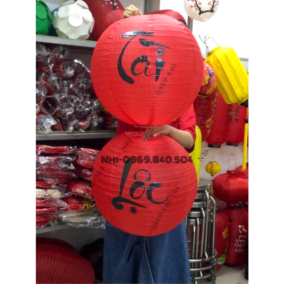 Đèn tròn vải xếp 45cm- Tài Lộc-Trang trí ngoài trời