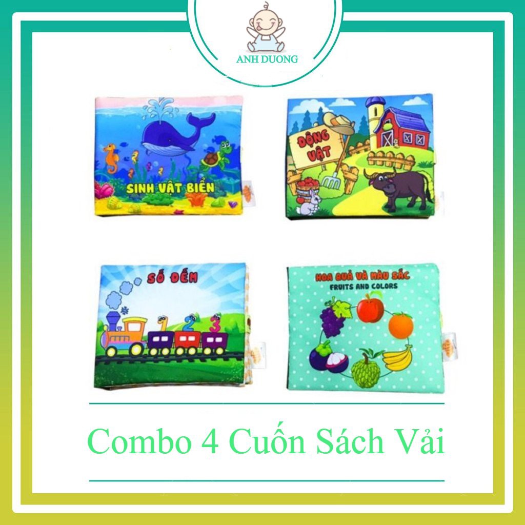 Sách vải - Bộ 4 cuốn Song Ngữ Anh Việt - Số Đếm+ Động Vật+ Hoa Quả Và Màu Sắc+ Động Vật Biển