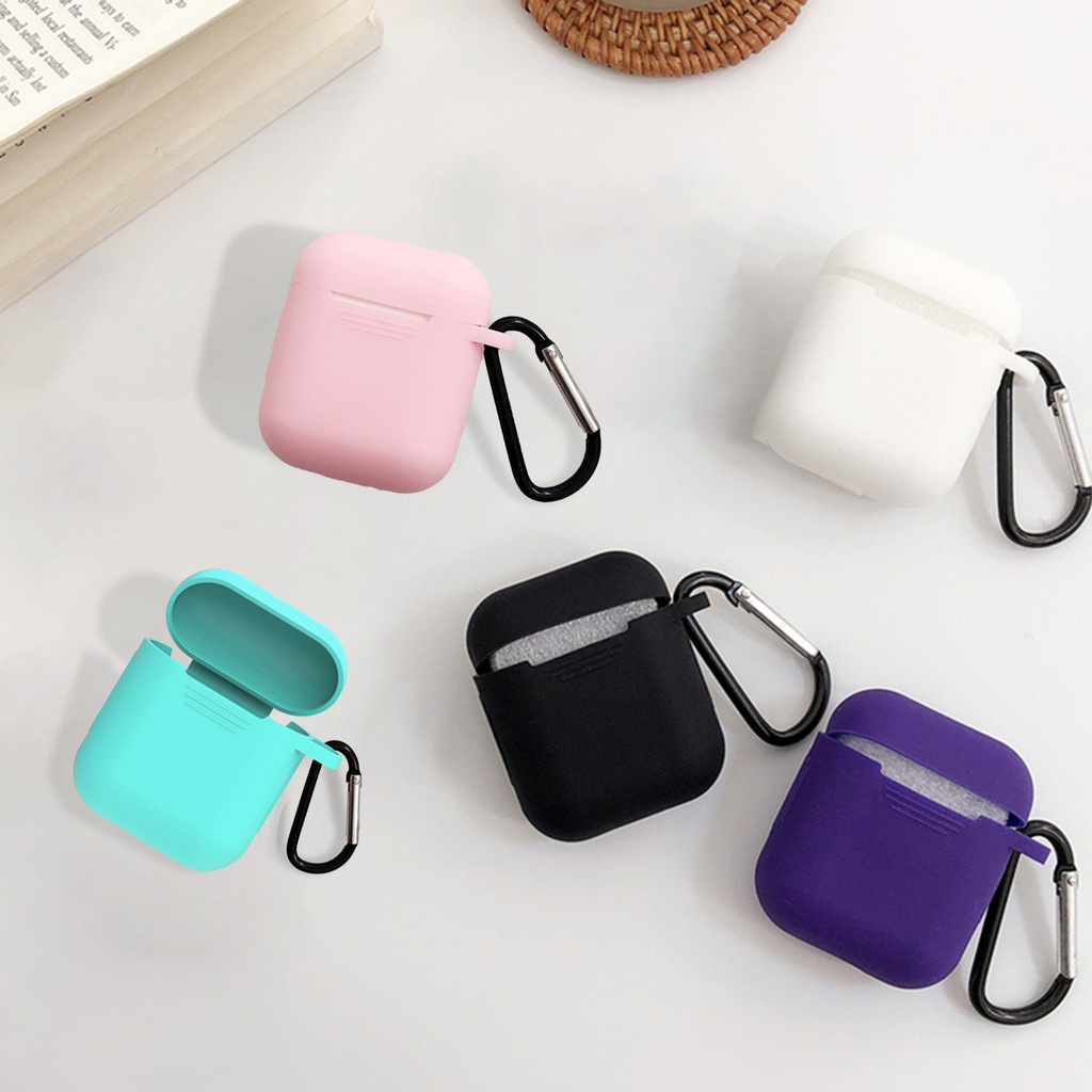 Set 4 Món Hộp Đựng Tai Nghe Airpods 1 / 2 Bằng Silicon Chống Trầy Kèm Móc Khóa Tiện Lợi