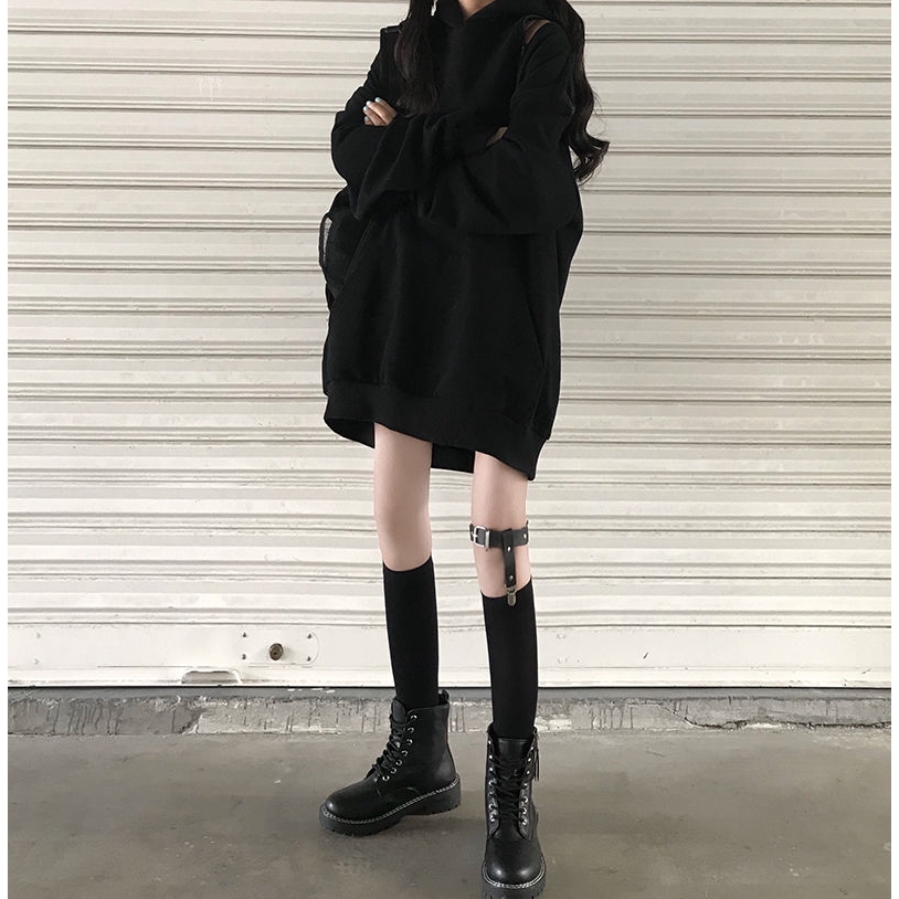 Đại Học Trùm Đầu T 171579Áo Hoodie Tay Dài Dáng Rộng Phối Khóa Kéo Phong Cách Thời Trang Harajuku