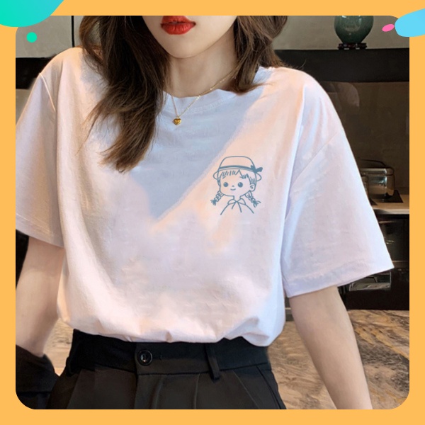 Áo thun trắng nữ 🔥CÓ ẢNH THẬT 🔥 cotton tay lỡ form rộng in hình CUTE hình phong cách Hàn Quốc