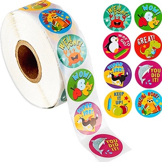 Cuộn 500 sticker nhãn dán khích lệ khen thưởng học tập cho bé yêu với nhiều họa tiết kèm slogan