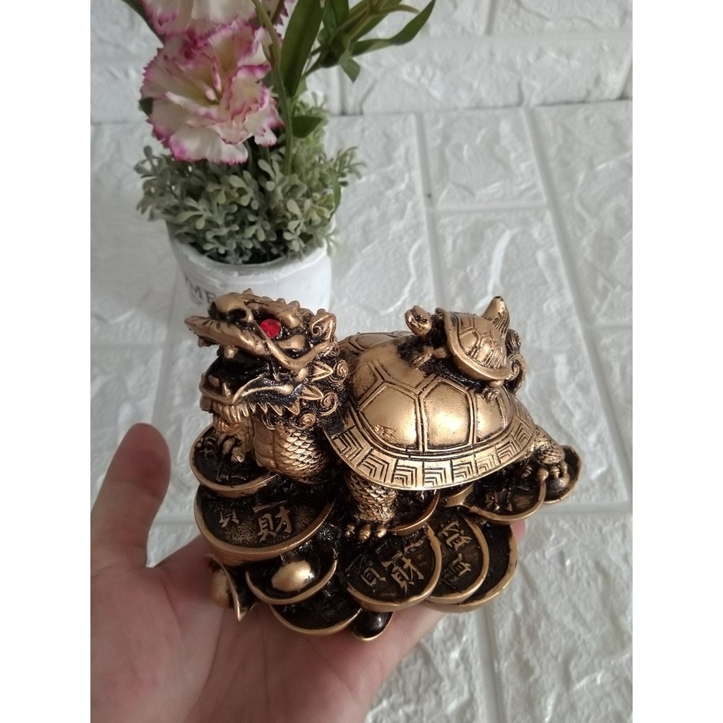 Tượng Long Quy đại phát đá poly nhũ đồng LQD01