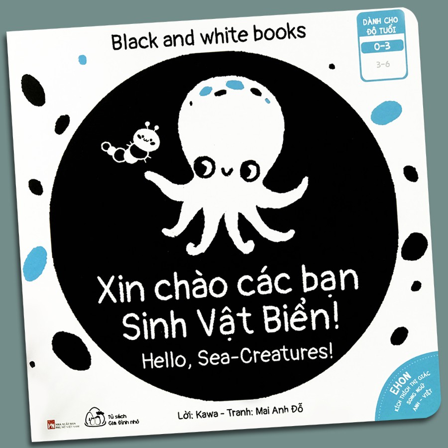 Sách - Ehon Kích Thích Thị Giác - Song Ngữ - Black and White books - Xin Chào Các Bạn Sinh Vật Biển (0-3 tuổi) thumbnail