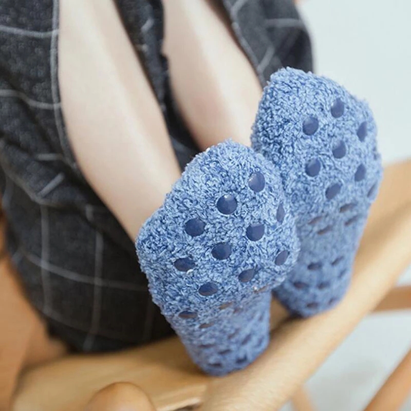 Vớ cổ thấp chất liệu lông cừu san hô xù lông chống trượt giữ ấm mùa đông