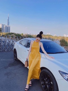 HOT!!! 💕[Ong-Ong store]💕 Váy maxi cổ yếm hở lưng hai lớp chất lụa Hàn