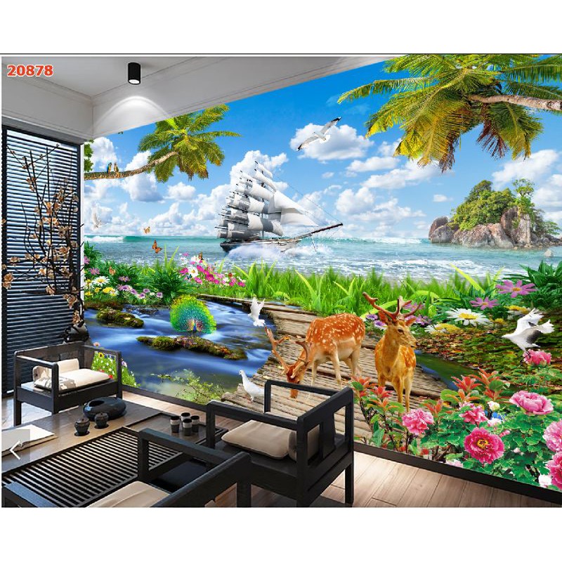 Tranh dán tường 3D thuận buồm xuôi gió kích thước cao 80cm x 120cm